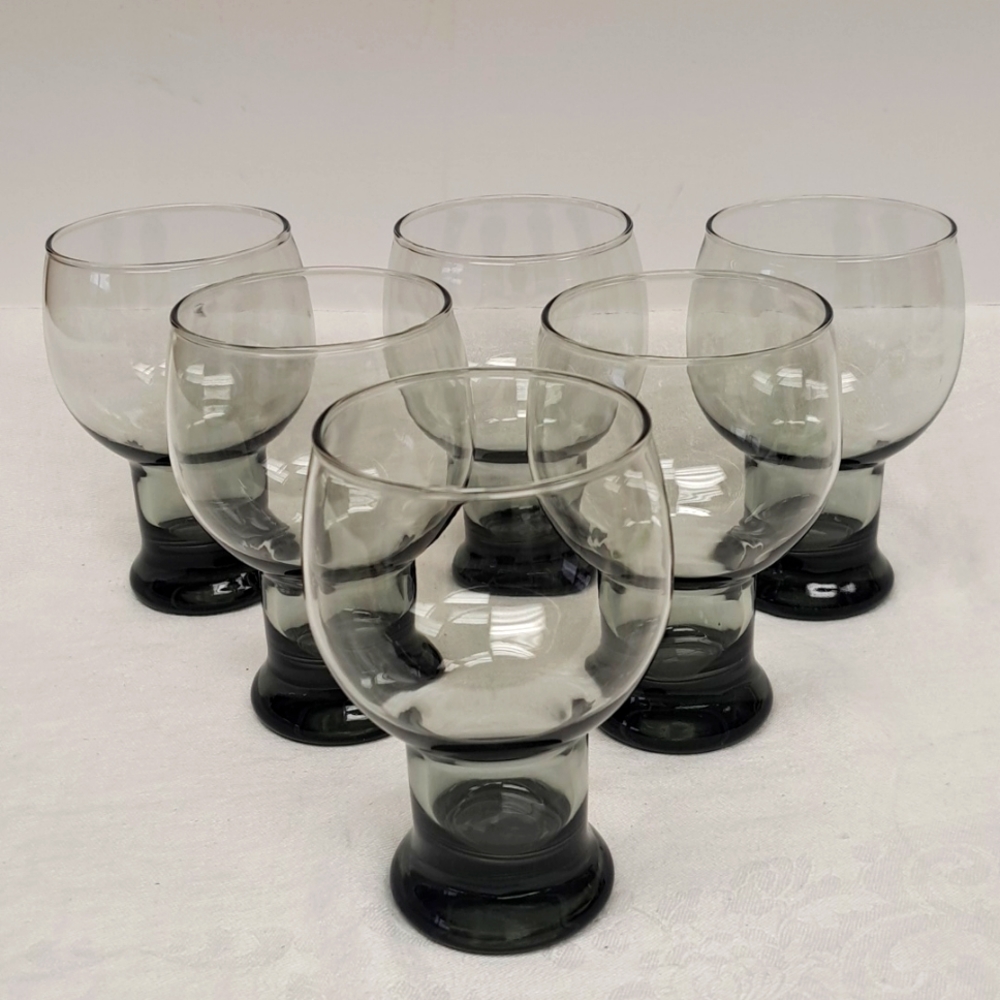 Vintage 1970’s 5 1/4” Libbey STAX SMOKE GREY set of 6 Pilsner tumblers